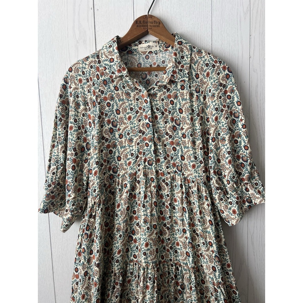 Natural Life Womens Floral Maxi Dress Size Medium Short Ballon Sleeve Boho - Picture 3 of 13